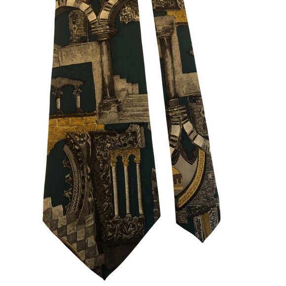 Structure Italian Silk Tie Architectural Print Mens Necktie Office Formal Gift - Picture 2 of 7
